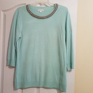 NY & COMPANY EMBELLISHED AQUA SWEATER